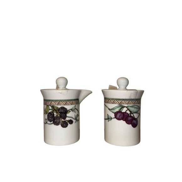 Dansk Urban Fruits Creamer & Sugar Set 5" Tall Stoneware Made In Portugal - Picture 1 of 5